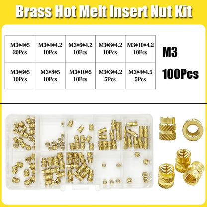 Brass Threaded Insert Nut Kit M2–M8 – Heat Set Knurled Copper Nuts for 3D Printing & Plastic Injection