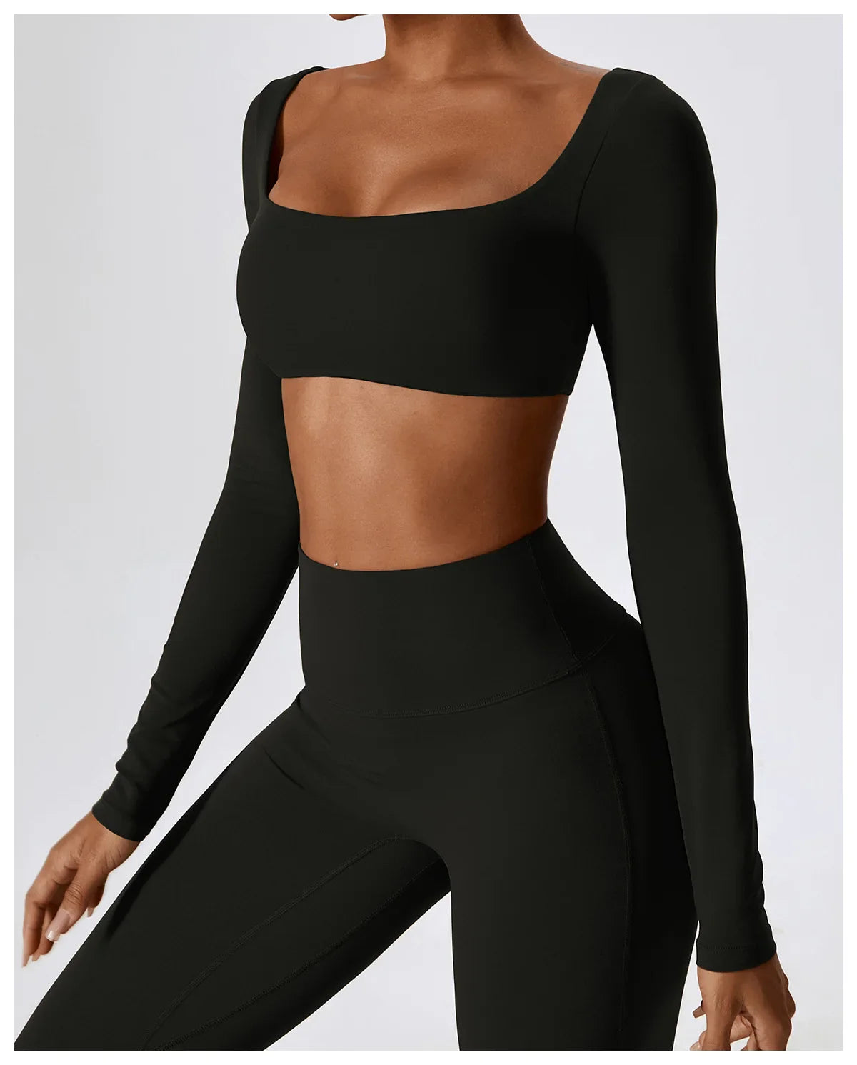 2PCS Seamless Women’s Yoga Set – Long Sleeve Crop Top & Leggings Workout Outfit, Athletic Gym Sportswear