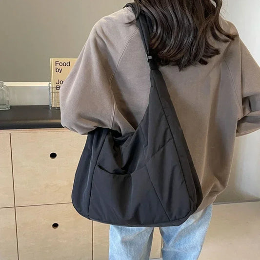 2025 Trendy Women's Soft Cloth Shoulder Bag – Solid Color, Y2K Casual Style, Crossbody Handbag for Students