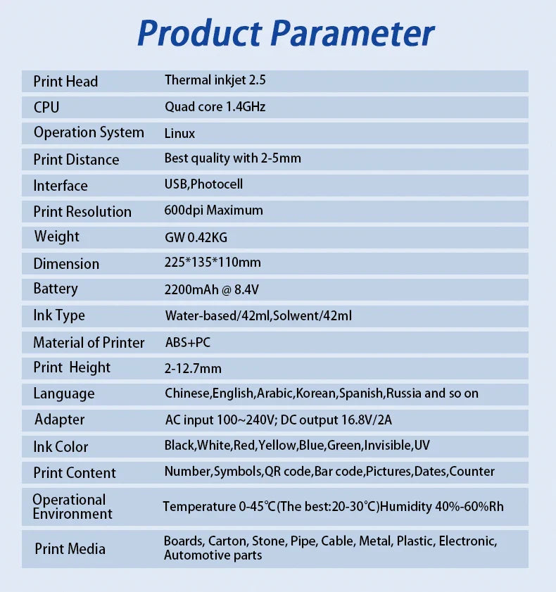 DCODE 1755PLUS Portable Handheld Inkjet Printer – 12.7mm Text, QR, Barcode, Logo & Date Printing Machine