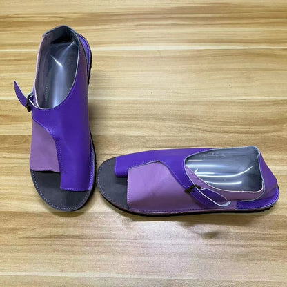 Women’s Retro Summer Sandals 2025 – PU Leather Peep Toe Flat Beach Slippers with Buckle Strap, Casual Comfort Shoes