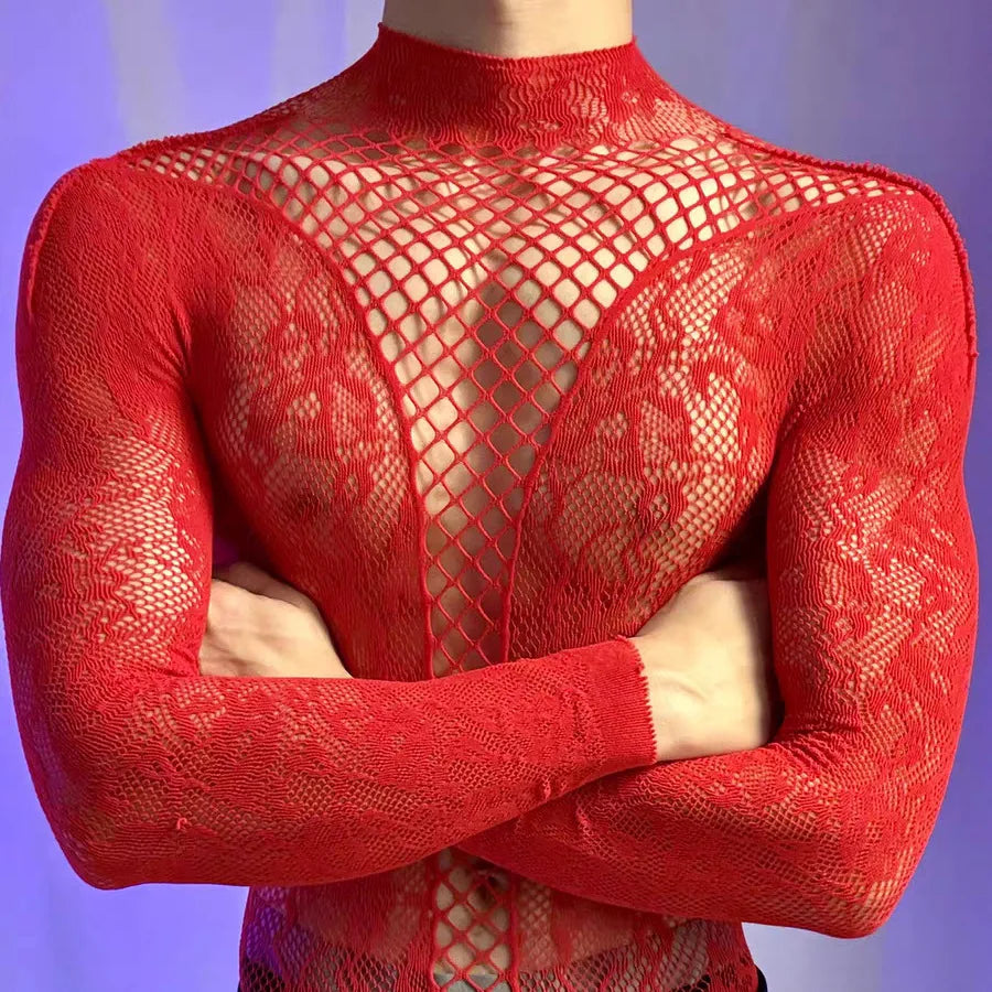 Summer Mesh Tank Top – Men & Women Transparent Long Sleeve Round Neck Breathable Bodysuit Party Wear Clothing