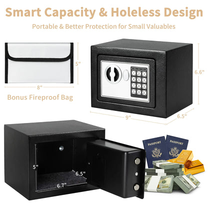 Deli 0.2 Cubic Feet Electronic Digital Safe — Steel Money Box with Fireproof Bag for Home Cash and Valuables