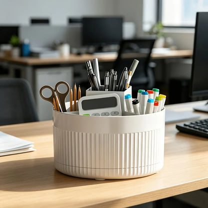 360° Rotating Pen Holder - 5 Compartment Large Capacity Desk Organizer for Pens, Rulers & Office Storage