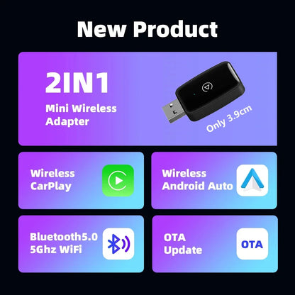 Mini Wireless CarPlay Adapter - Smart Dongle for Android Auto, Plug and Play, Compatible with Audi, Toyota, Mazda, Nissan, Chevrolet, Suzuki, Subaru