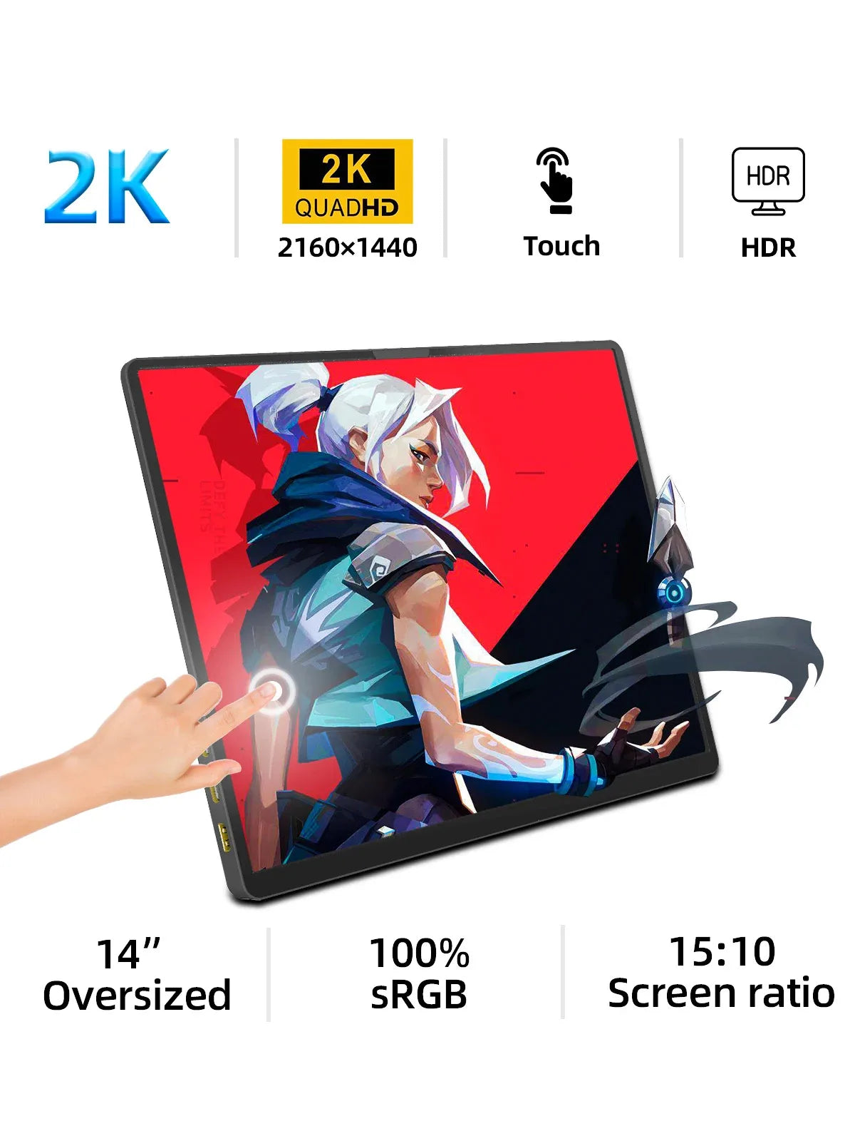 ZSUS 14" 2K Portable Monitor – 2160x1440 60Hz Display for Laptop, Xbox, PS4/5, Switch & PC