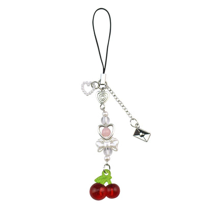 Ai Yazawa Nana Anime Heart & Strawberry Phone Charm Keychain – Y2K Handmade Jewelry