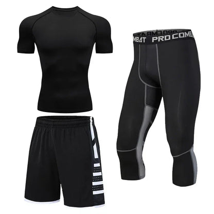 Men's Running Tracksuit Set - Compression Fitness Sportswear With Leggings, Gym Tights & Training Sweatpants