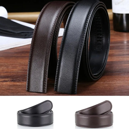Men's Ratchet Leather Belt – Adjustable Strap with Free Buckle Replacement for Cowboy Style