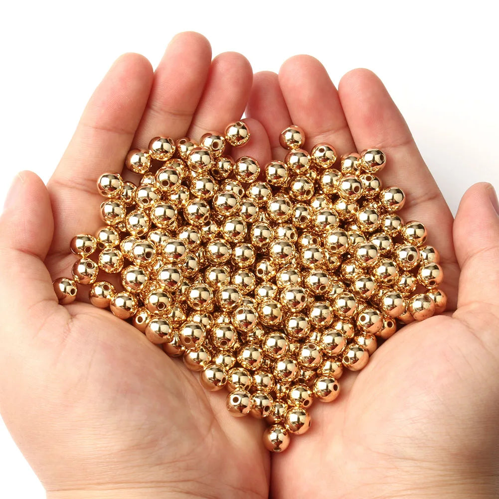 Round Spacer Beads 3–12mm – Gold & Silver CCB Smooth Loose Balls for DIY Bracelet Jewelry Making Accessories