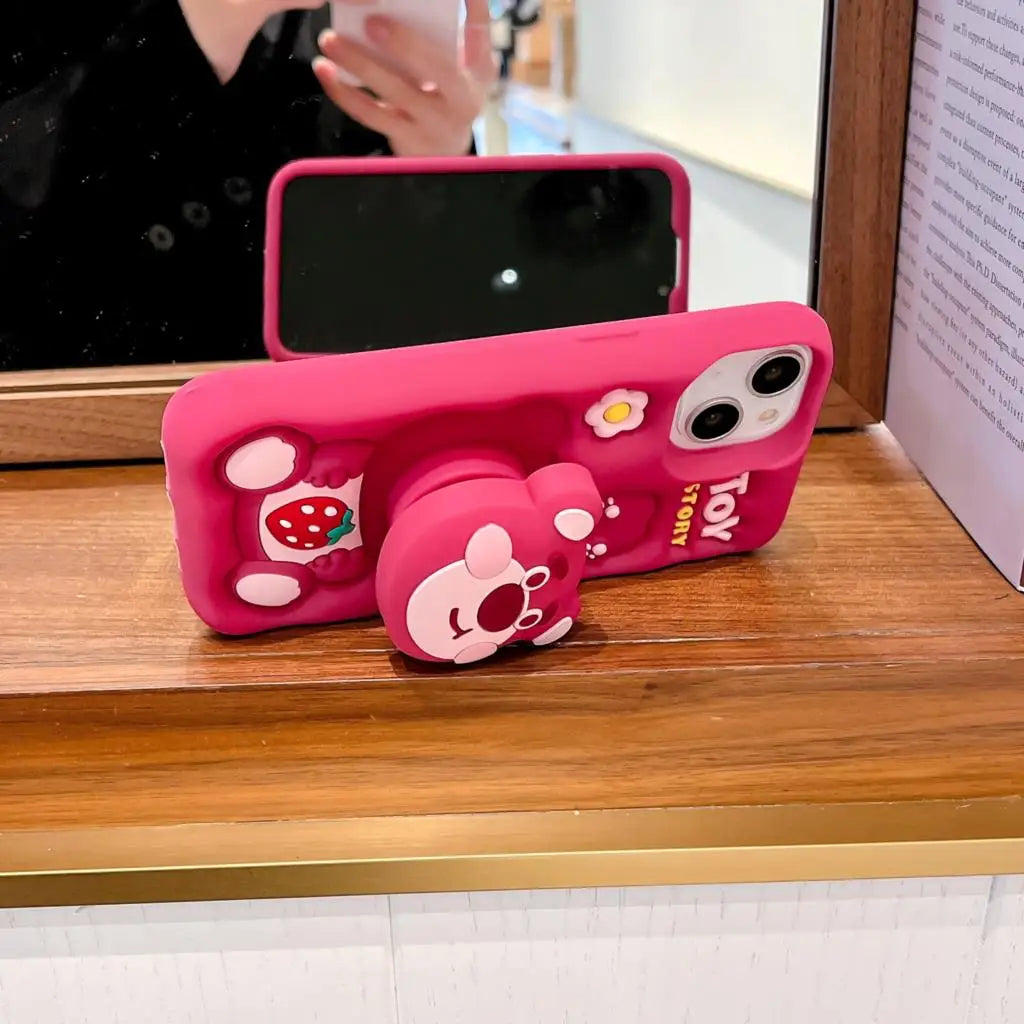 3D Kitty Face Phone Case — Soft Silicone Cartoon Grip Tok Holder for iPhone 11-16 Pro Max