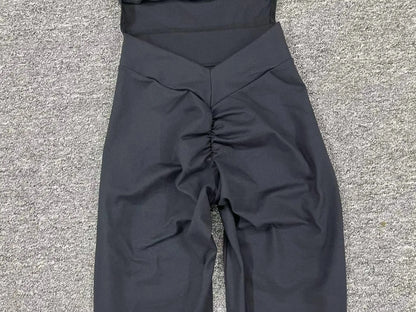 Women’s Black Sporty Jumpsuit – 2025 Workout Yoga Gym Set with Push-Up Fitness Overalls