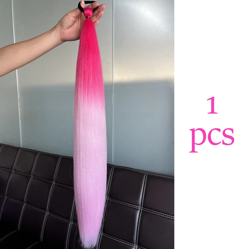 Synthetic Colorful Ponytail Extensions – Long Straight Braided Hairpieces with Rubber Band for Women
