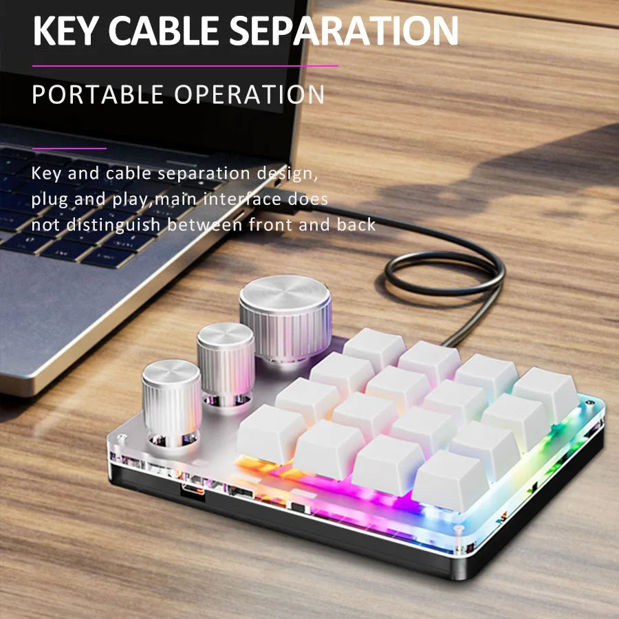 2.4G Bluetooth Mechanical Keyboard – 16-Key Custom USB with Knob, Volume Control, Macro & Gaming Modes