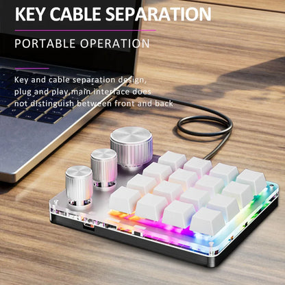 2.4G Bluetooth Mechanical Keyboard – 16-Key Custom USB with Knob, Volume Control, Macro & Gaming Modes