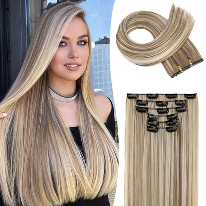 Clip-In Hair Extensions – Thick, Long Lace Weft Lightweight Synthetic Hairpieces for Women