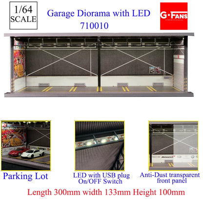 GFans 1:64 Scale Diorama Car Garage Model – LED Lighted Parking Lot DIY City Set for Collection & Display Gifts
