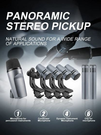 E608 Kick Drum Microphone 7-Piece Kit - For Bass, Snare, Toms, Cymbals, Studio & Live Performance Recording