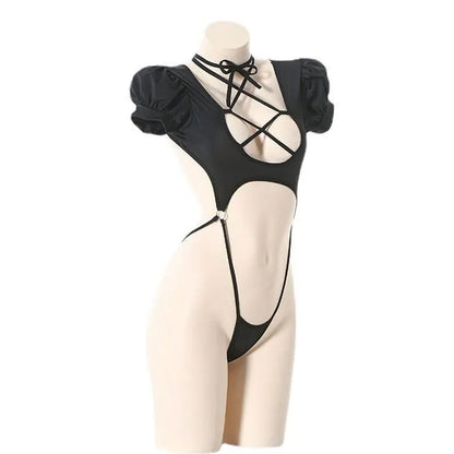 Backless Strappy Bandage Lingerie Set – One-Piece Bikini Costume for Women, Sexy Pajamas & Cosplay Uniform