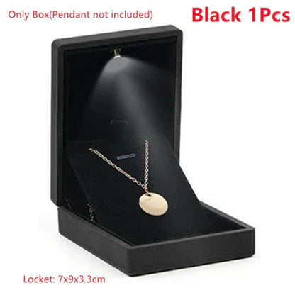Pendant Box with LED Light - Velvet Jewelry Case, Square Shaped Gift Box for Engagement and Proposal Necklaces