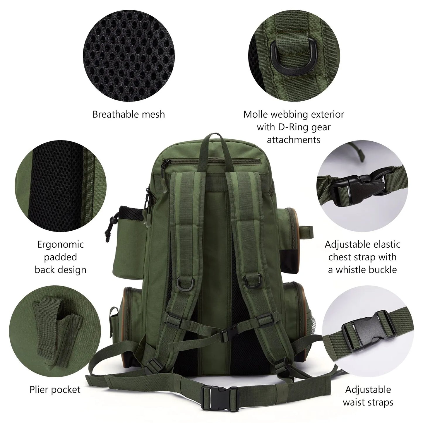 Bassdash Tactical Fishing Tackle Backpack – Lightweight Multifunctional Tackle Bag with Storage Boxes