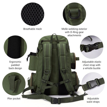 Bassdash Tactical Fishing Tackle Backpack – Lightweight Multifunctional Tackle Bag with Storage Boxes