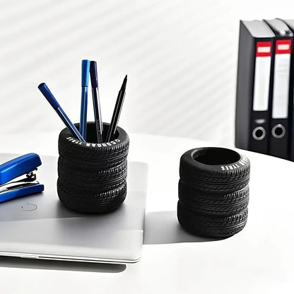 Tire Shaped Pen Holder - Creative Desktop Organizer for Pens, Office Supplies & Decorative Storage
