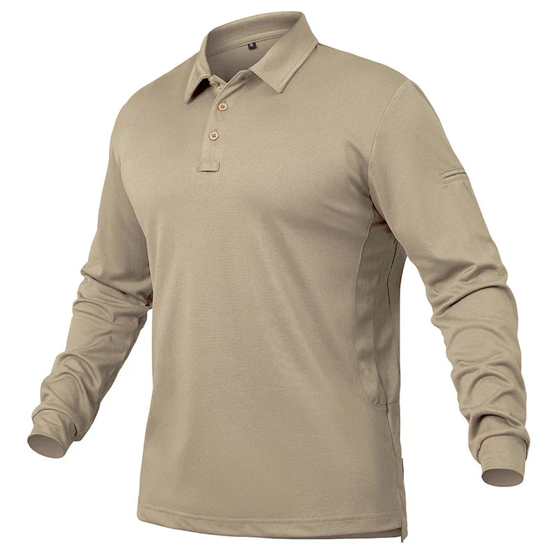 Men’s Lightweight Long Sleeve Polo Shirt — Performance Tactical Outdoor Hiking & Golf Shirt