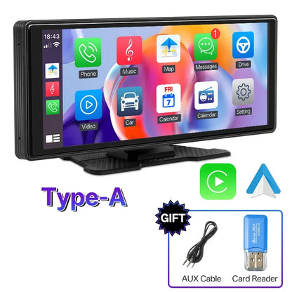 10.26" Portable Car Stereo - Wireless CarPlay & Android Auto Touchscreen with GPS Navigation and FM Multimedia Player