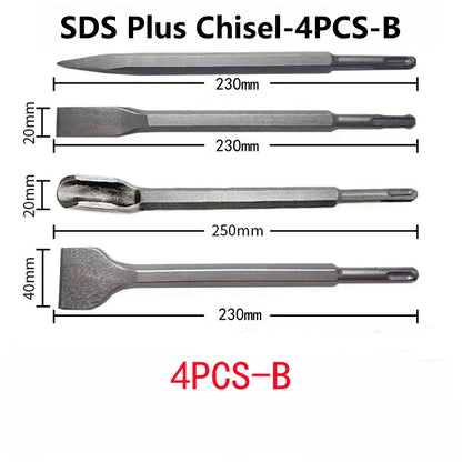 250mm SDS Plus Chisel Set – Electric Hammer Drill Bits (Point, Groove & Flat) for Concrete, Brick, Stone & Masonry Work