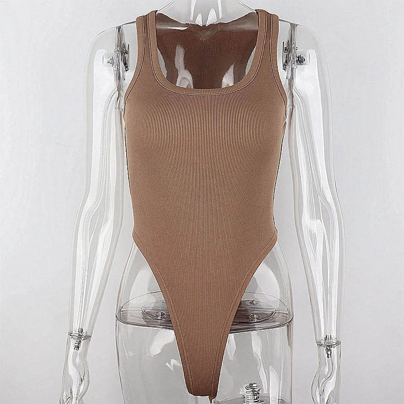 Sleeveless Knit Bodysuit for Women – Sexy Off-Shoulder Halter Bodycon Top, Casual Clubwear Summer Street Style