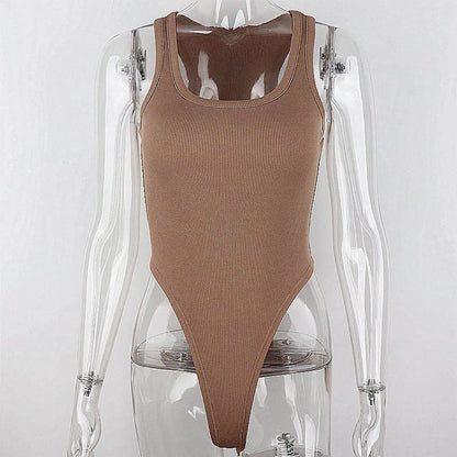 Sleeveless Knit Bodysuit for Women – Sexy Off-Shoulder Halter Bodycon Top, Casual Clubwear Summer Street Style