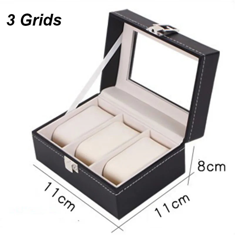 DELESYS PU Leather Watch Box – 2/3/4/5/6/8/10/12 Slot Storage Case with Lock, Traditional Style Gift Box