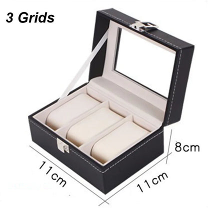 DELESYS PU Leather Watch Box – 2/3/4/5/6/8/10/12 Slot Storage Case with Lock, Traditional Style Gift Box