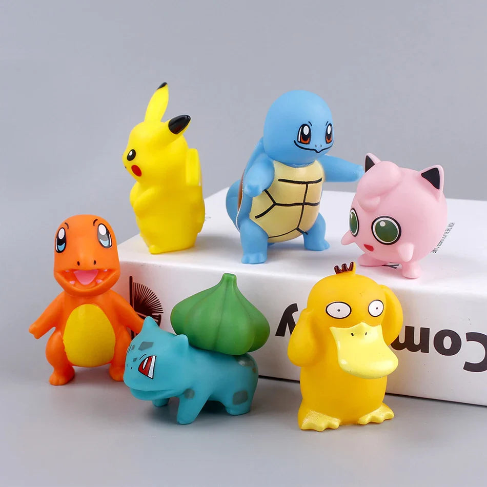 6PCS Pokémon Anime Figure Set – Pikachu, Charmander, Psyduck, Squirtle, Jigglypuff & Bulbasaur Kawaii Collectible Toys for Kids