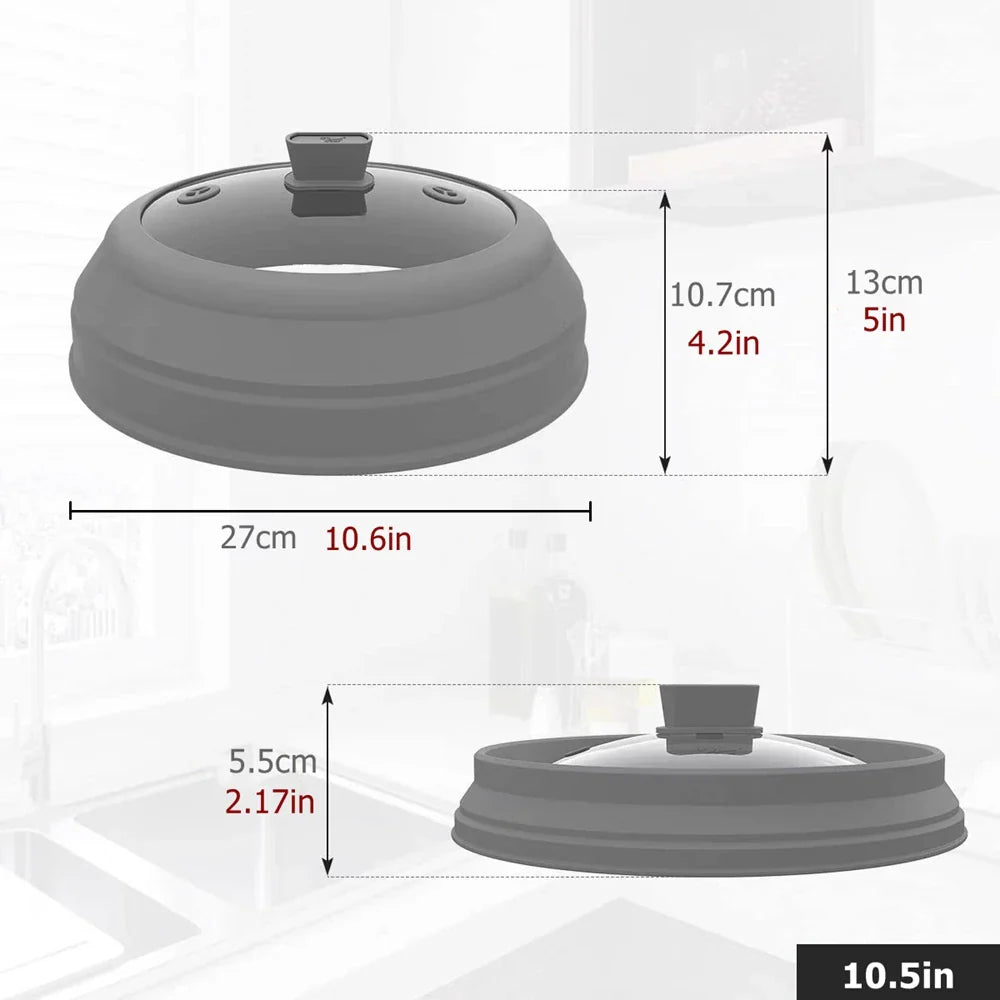 10.5-Inch Glass Microwave Splatter Cover with Foldable Silicone Splash Guard - Food Plate Cover