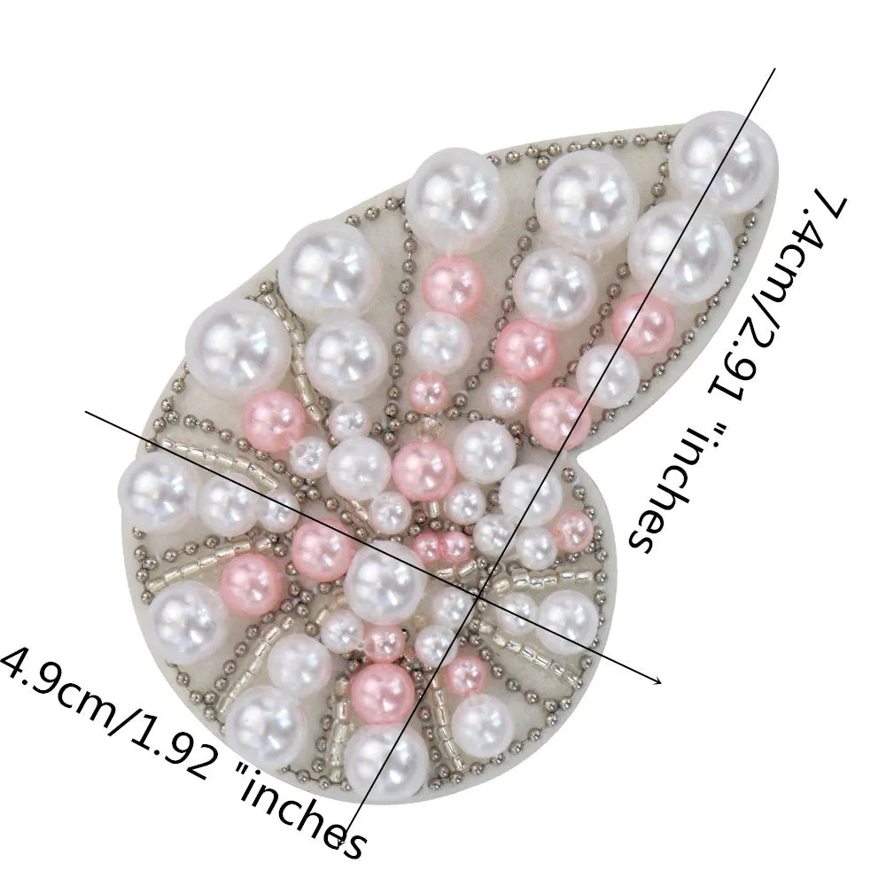 Marine Series Rhinestone Patches - Handmade Shell Starfish Seahorse Leaf Beaded Sewing Appliques for DIY Clothing
