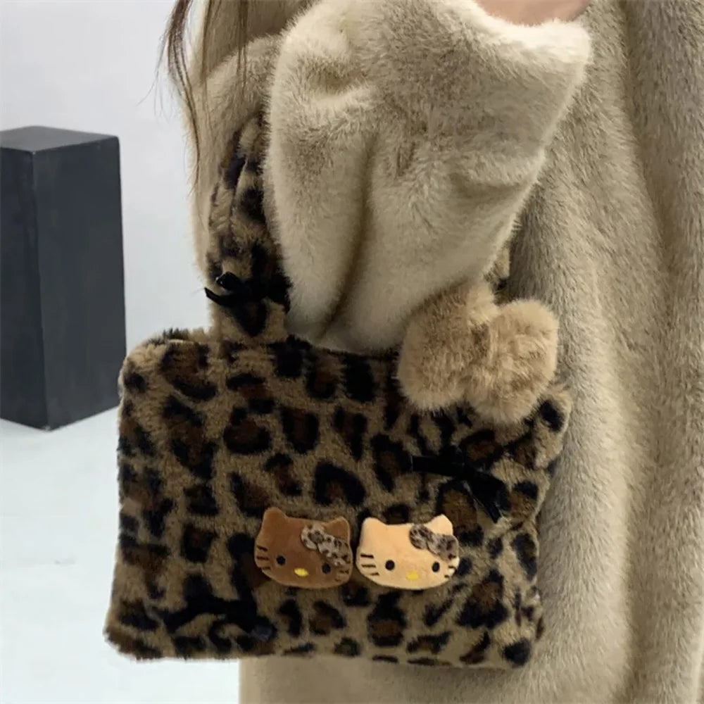 Sanrio Kawaii Hello Kitty Plush Handbag – Soft Stuffed Commuter Tote, Portable Satchel Backpack, Perfect Christmas Gift for Friends
