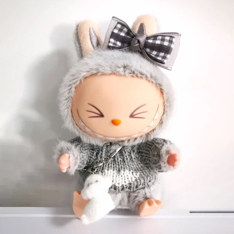 17cm Labubu Plush Doll Clothes – Macaron Outfit, Hair Accessories, DIY Clothing for V1 V2 Dolls & Kids Gift