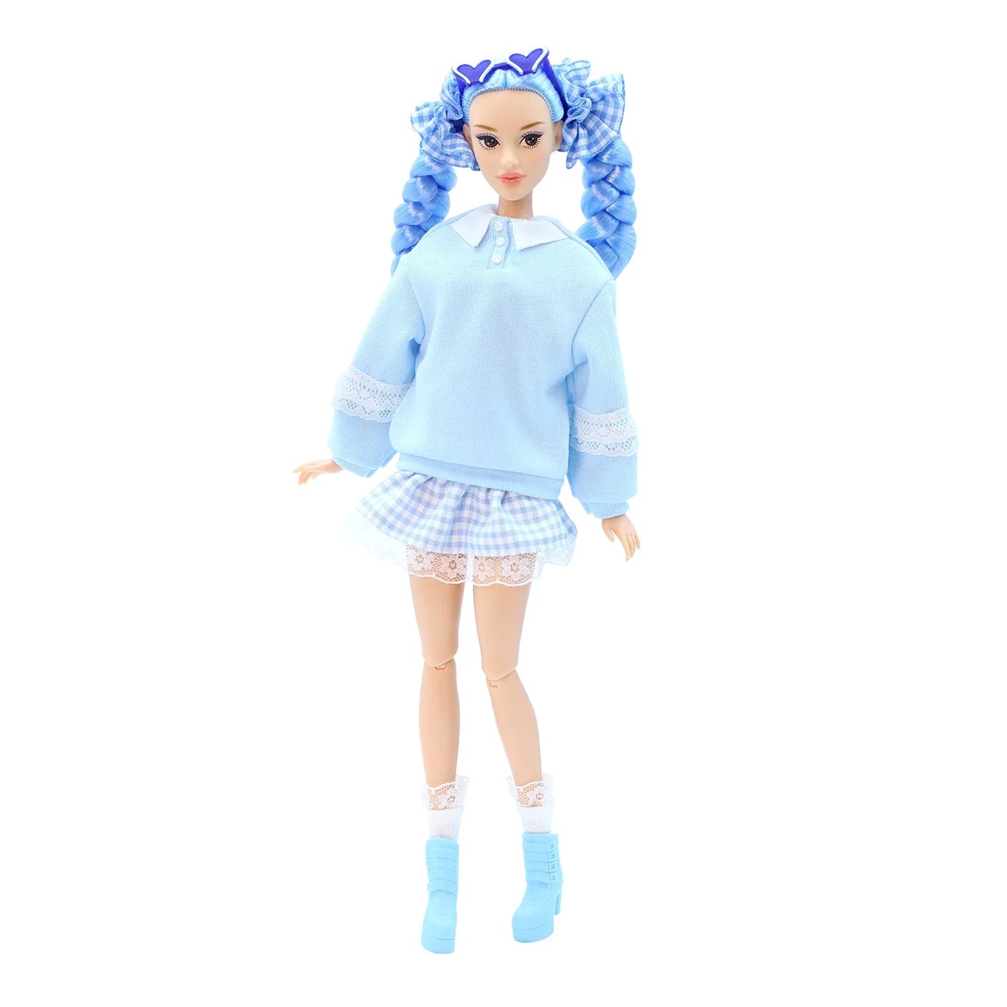 DEFA Lucy Love Fashion Doll – Blue Sweatshirt, Plaid Pleated Skirt & Matching Heeled Boots
