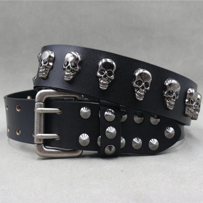 Men’s Designer Rivet Belt – Genuine Cowhide Leather Punk Rock Pin Belt for Jeans, Luxury Black Leather Belt