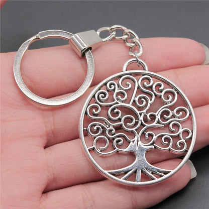 New Fashion Men 30mm Metal Alloy Keychain with Vintage Heart, Flower, Rose, Sunflower & Tree Pendant DIY Keyring Holder Chain Accessory