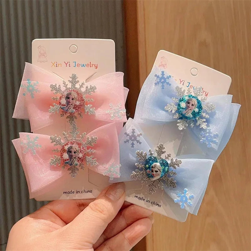 2Pcs Toddler Girl Elsa Hair Clips – Princess Bow Hair Clips for Baby Girls, Party Gift