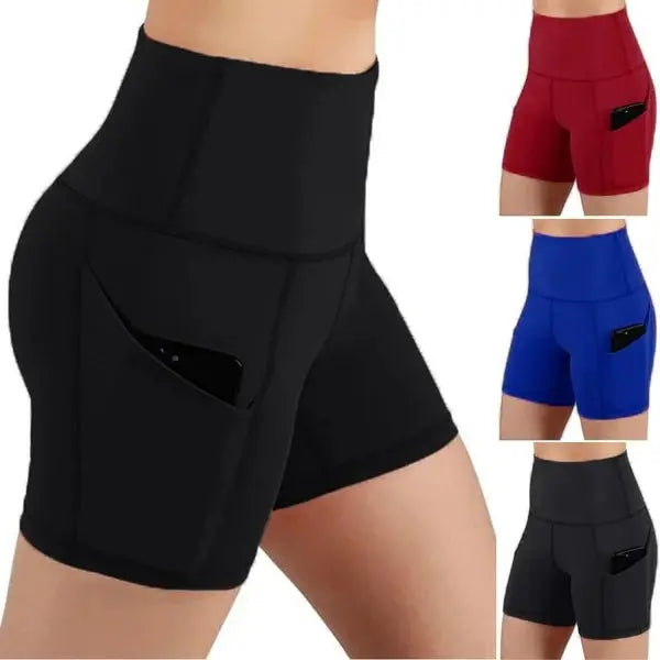 Pure Color High Waist Women's Sports Shorts: Polyester Yoga Pants - Slim Fit One-Piece Trousers for Summer