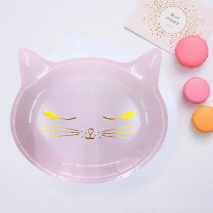 Cartoon Cat Shaped Paper Plates - Lovely Animal Plates for Kids' Birthday Party Decor, Disposable Cake and Dessert Plates