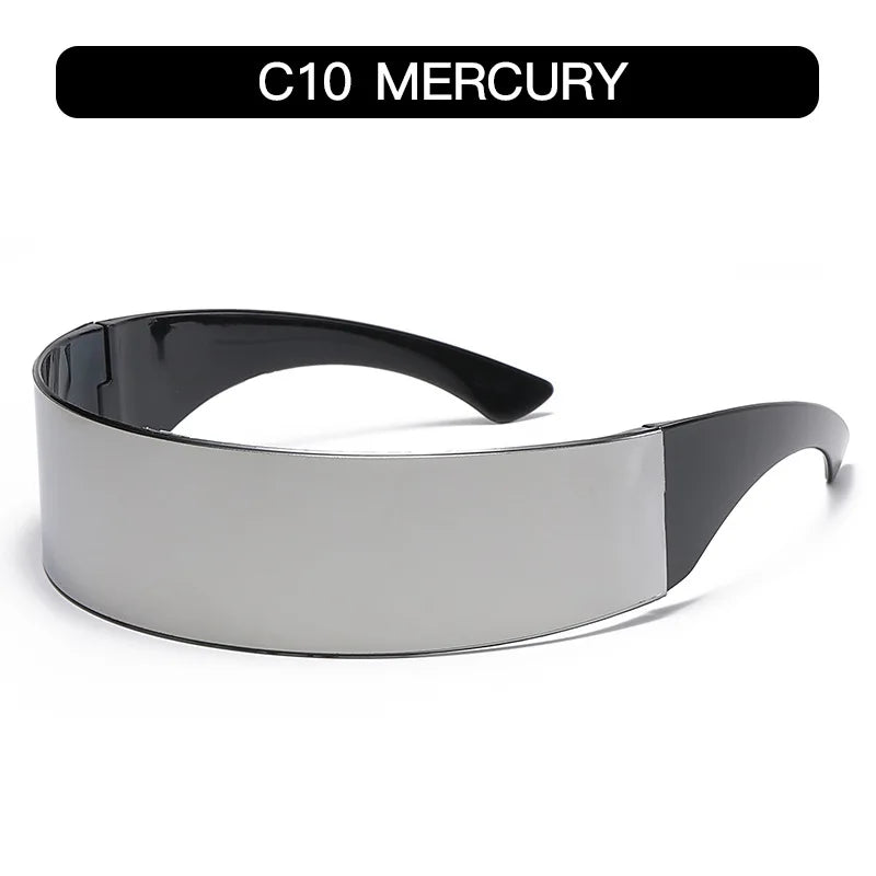 Y2K Future Warrior Rimless Sunglasses – One Piece Lens Cyber Punk Wrap Around Sun Glasses for Men & Women, Hip Hop Party Style