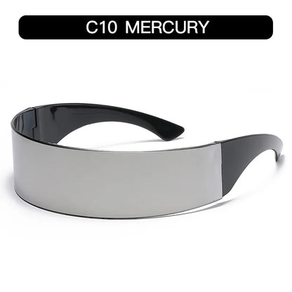 Y2K Future Warrior Rimless Sunglasses – One Piece Lens Cyber Punk Wrap Around Sun Glasses for Men & Women, Hip Hop Party Style