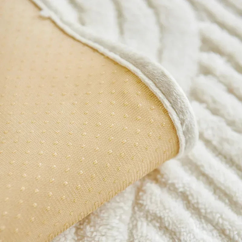 Wave Striped Plush Sofa Cover – Thick Non-Slip Couch Slipcover & Sofa Mat for Living Room, Solid Color Protective Towel