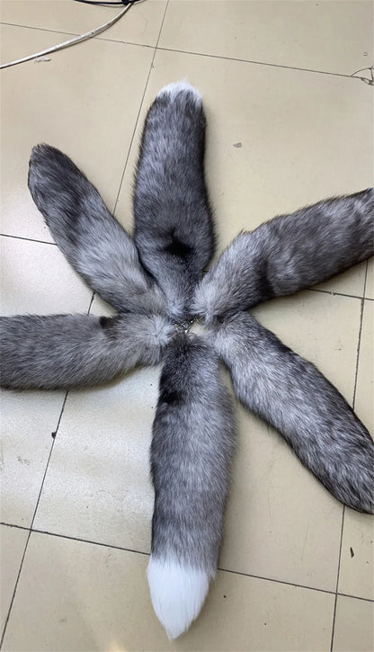 Natural Fox Fur Tail Keychain – 40cm Furry Racoon Bag Charm & Fluffy Keyring Accessory for Women