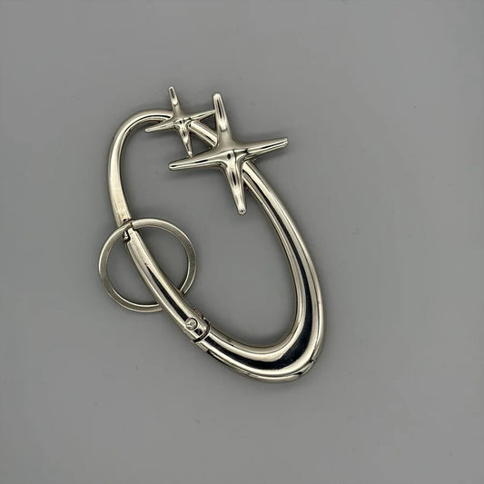 Y2K Punk Star Oval Carabiner Keychain – Axe-Shaped Mountaineering Key Ring Gothic Backpack Accessory
